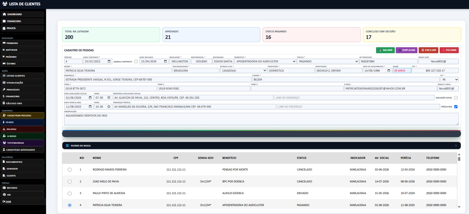 Lista de clientes do MeuSisDNS com filtros avancados